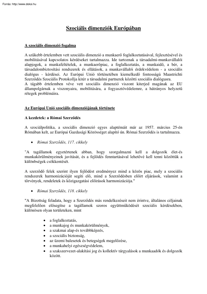 Szociális dimenziók Európában