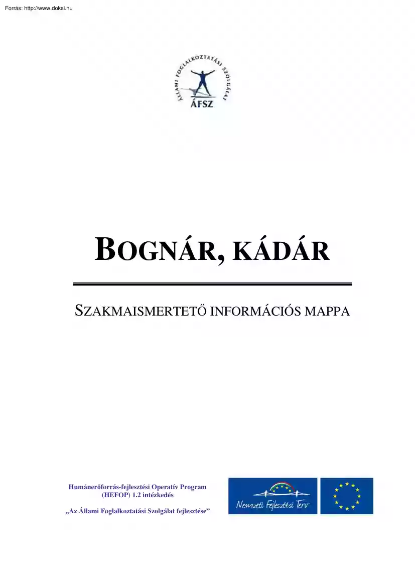 Bognár, kádár, szakmaismertető információs mappa
