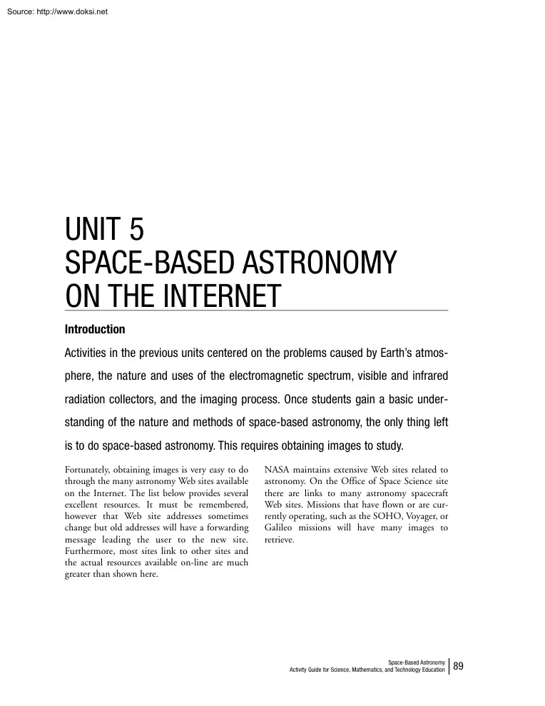 Space Based Astronomy on the Internet