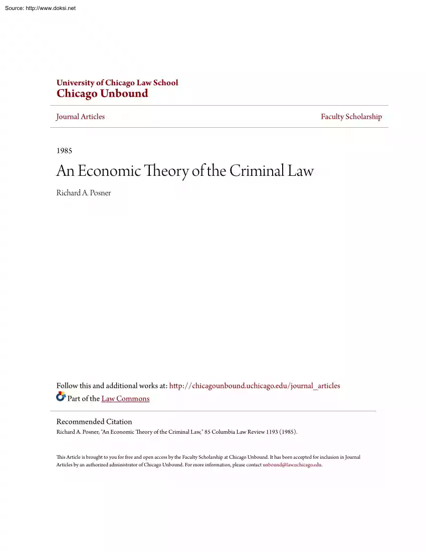 Richard A. Posner - An Economic Theory of the Criminal Law
