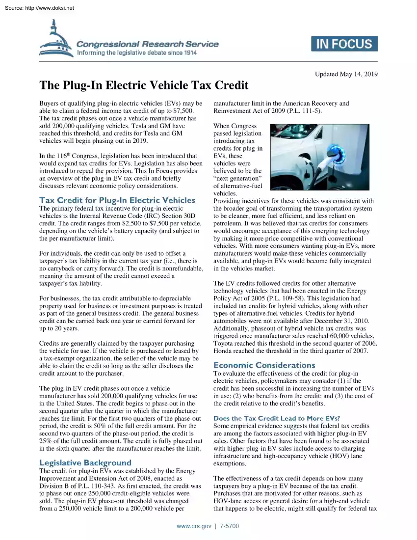 The PlugIn Electric Vehicle Tax Credit