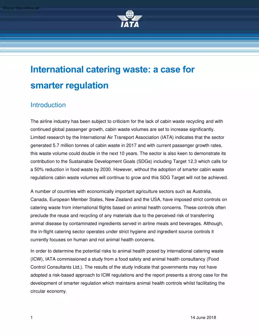 International Catering Waste, A Case for Smarter Regulation
