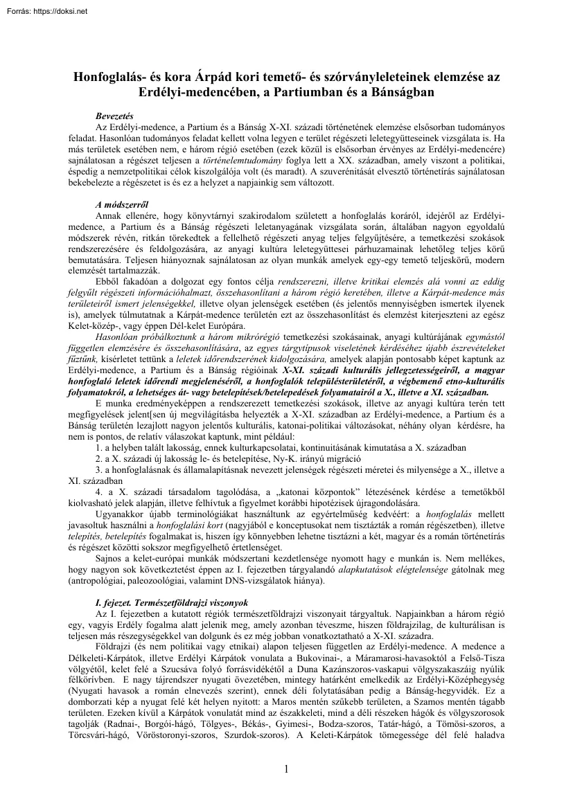 Honfoglalás- és kora Árpád kori temető- és szórványleleteinek elemzése az