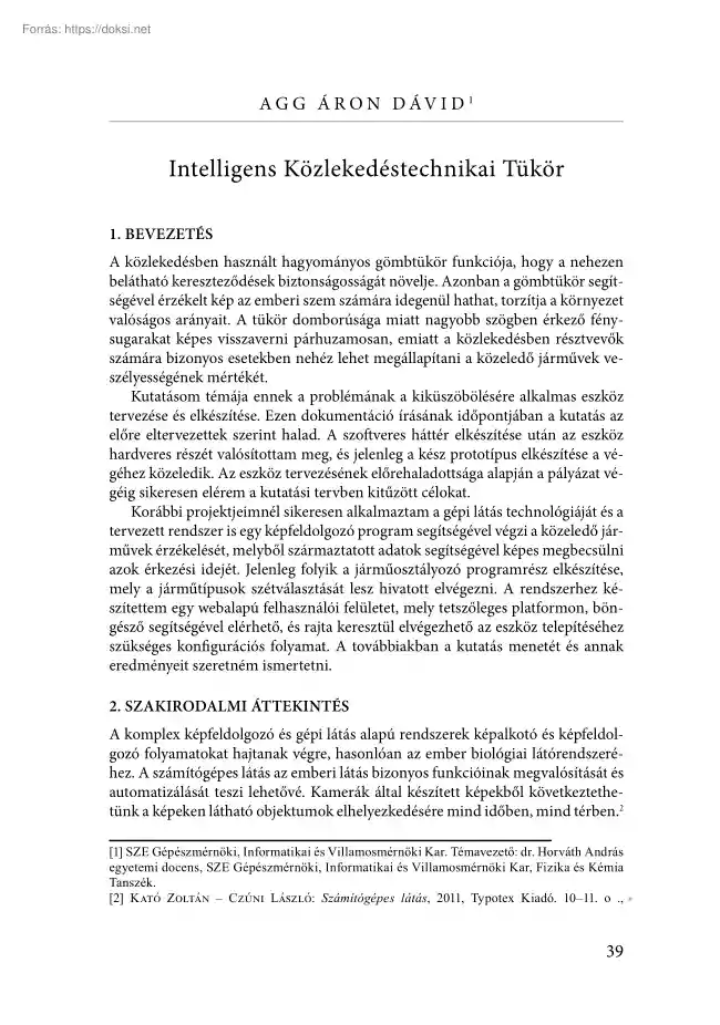 Agg Áron Dávid - Intelligens Közlekedéstechnikai Tükör