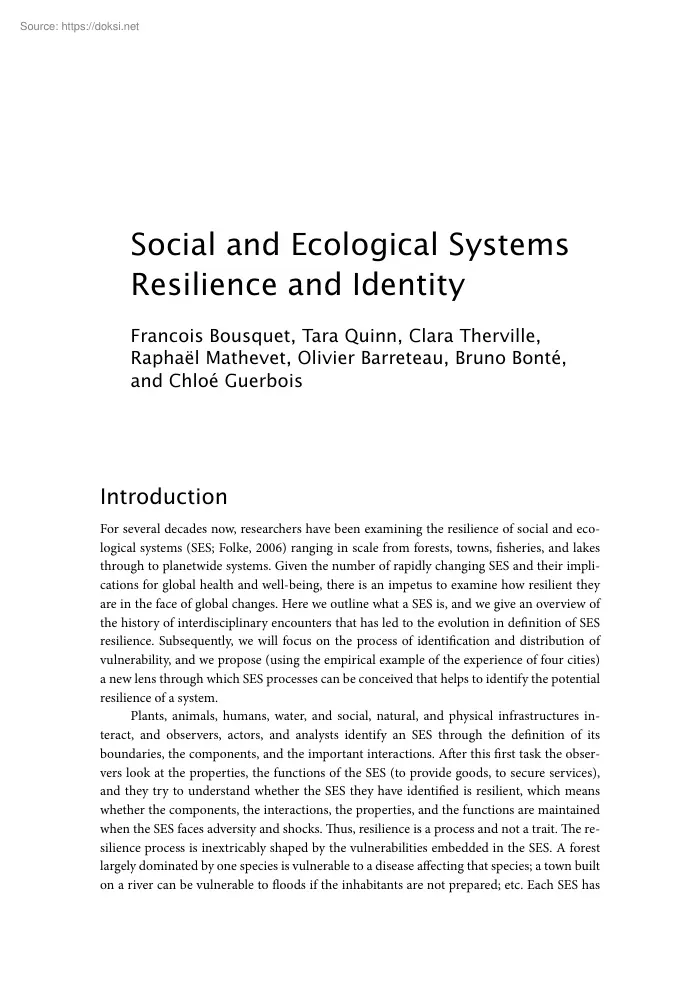 Social and Ecological Systems Resilience and Identity