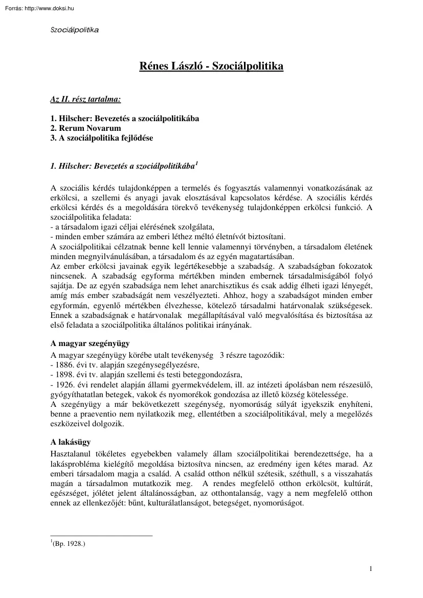 Rénes László - Szociálpolitika