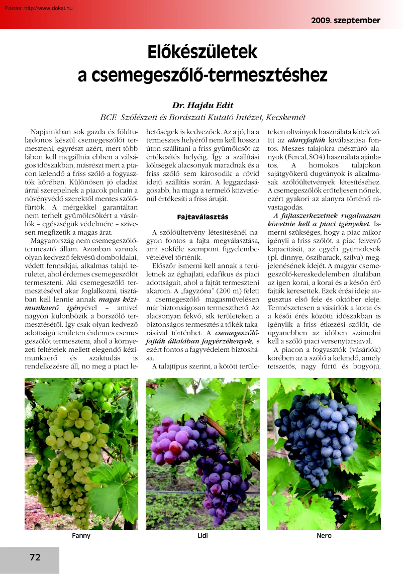 Dr. Hajdu Edit - Előkészületek a csemegeszőlő-termesztéshez