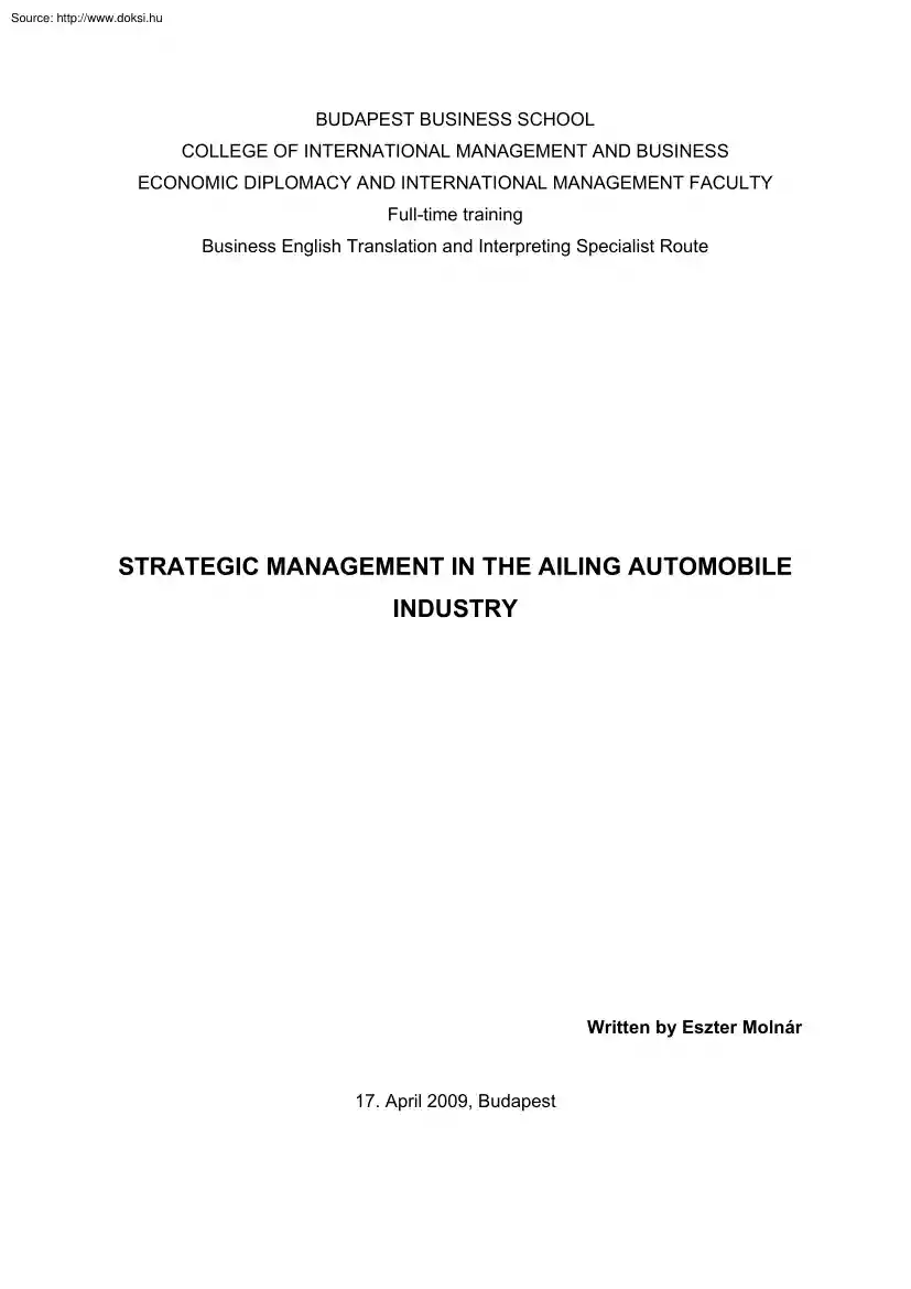 Eszter Molnár - Strategic management in the ailing automobile industry