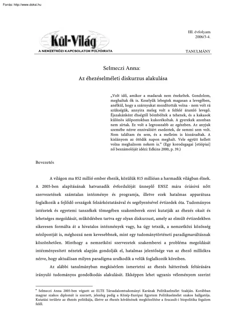 Selmeczi Anna - Az éhezéselméleti diskurzus alakulása
