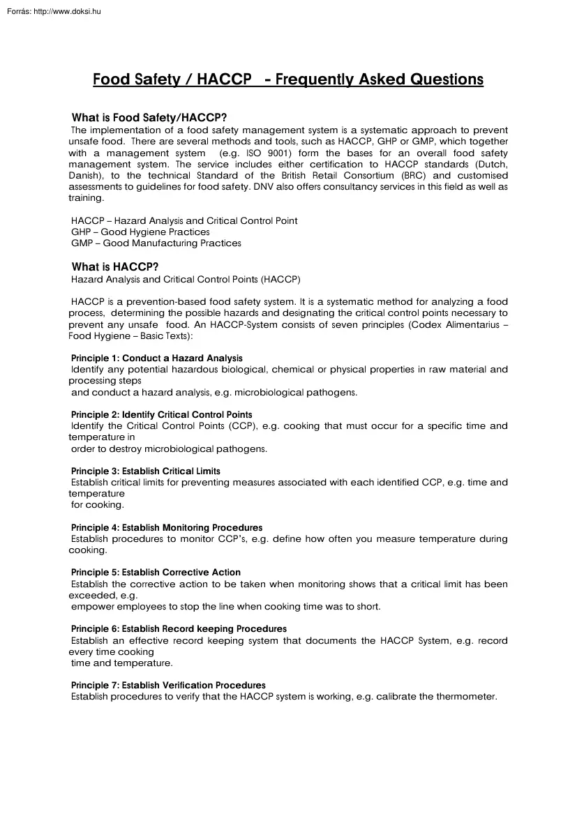 Food Safety - HACCP