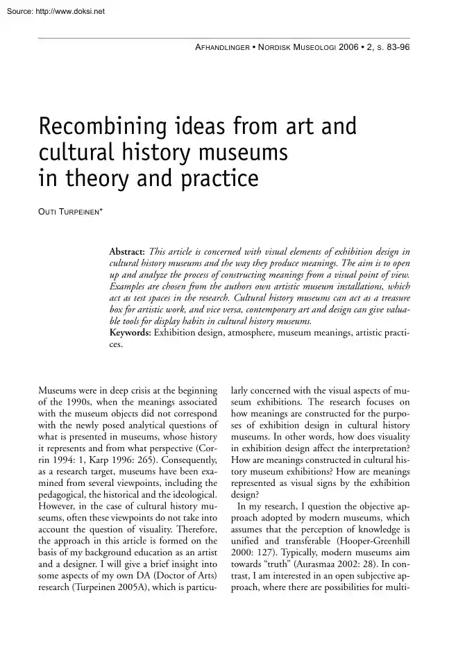 Outi Turpeinen - Recombining Ideas from Art and Cultural History Museums in Theory and Practice