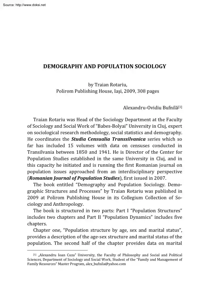 Traian Rotariu - Demography and Population Sociology