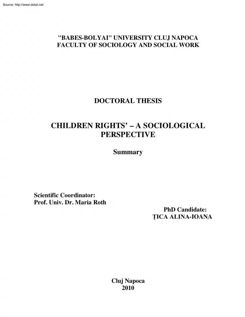 Tica Alina Ioana - Children Rights, A Sociological Perspective