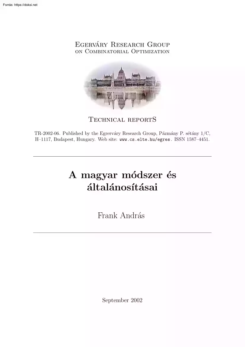 Frank András - A magyar módszer és általánosításai