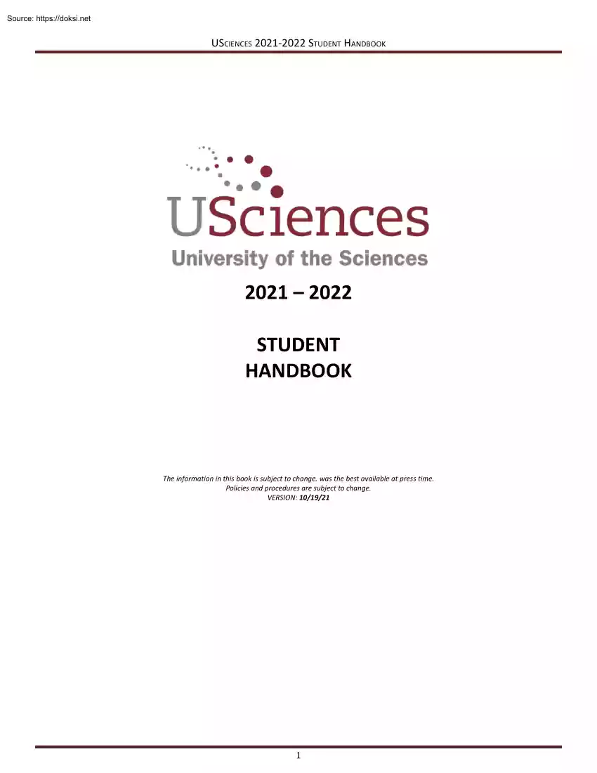University of the Sciences, Student Handbook