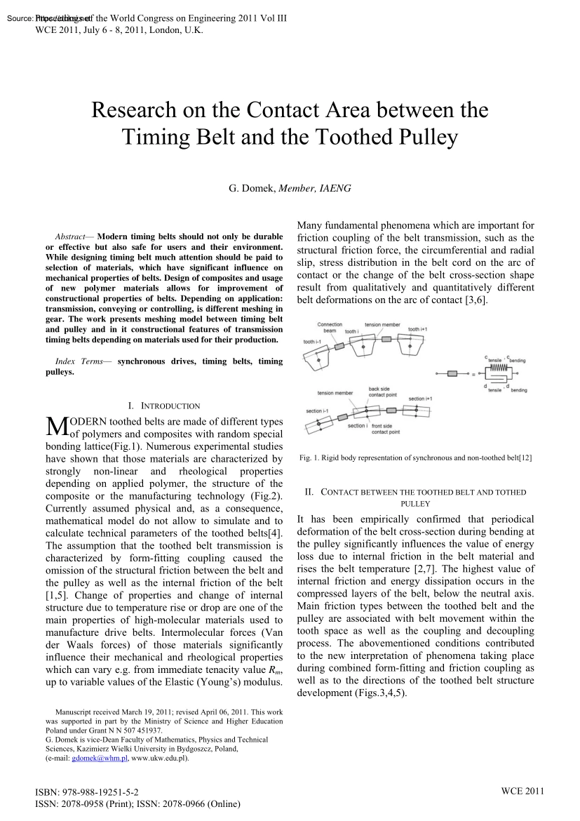 G. Domek - Research on the Contact Area between the Timing Belt and the Toothed Pulley