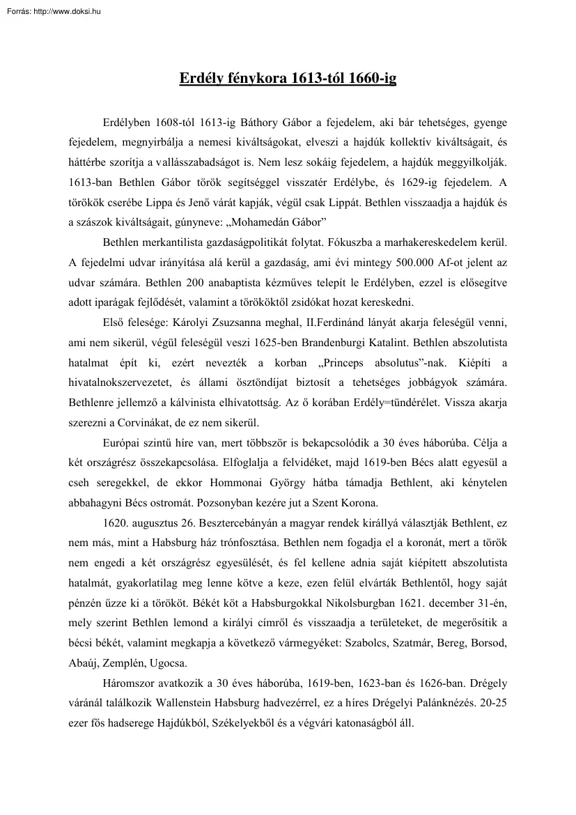 Erdély fénykora 1613-tól 1660-ig