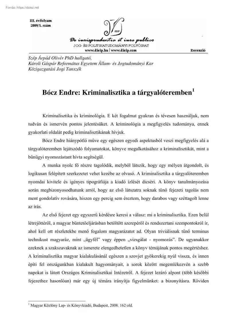 Bócz Endre - Kriminalisztika a tárgyalóteremben