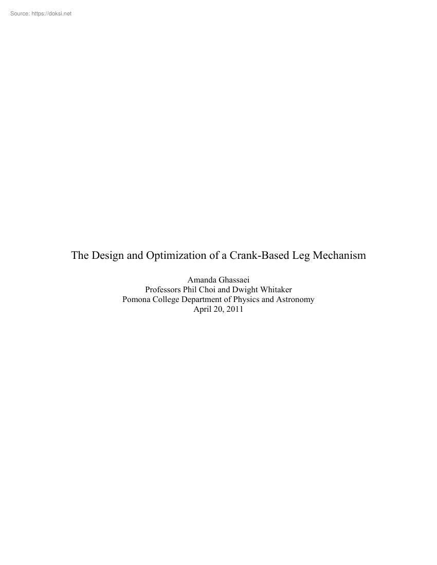 Amanda Ghassaei - The Design and Optimization of a Crank-Based Leg Mechanism