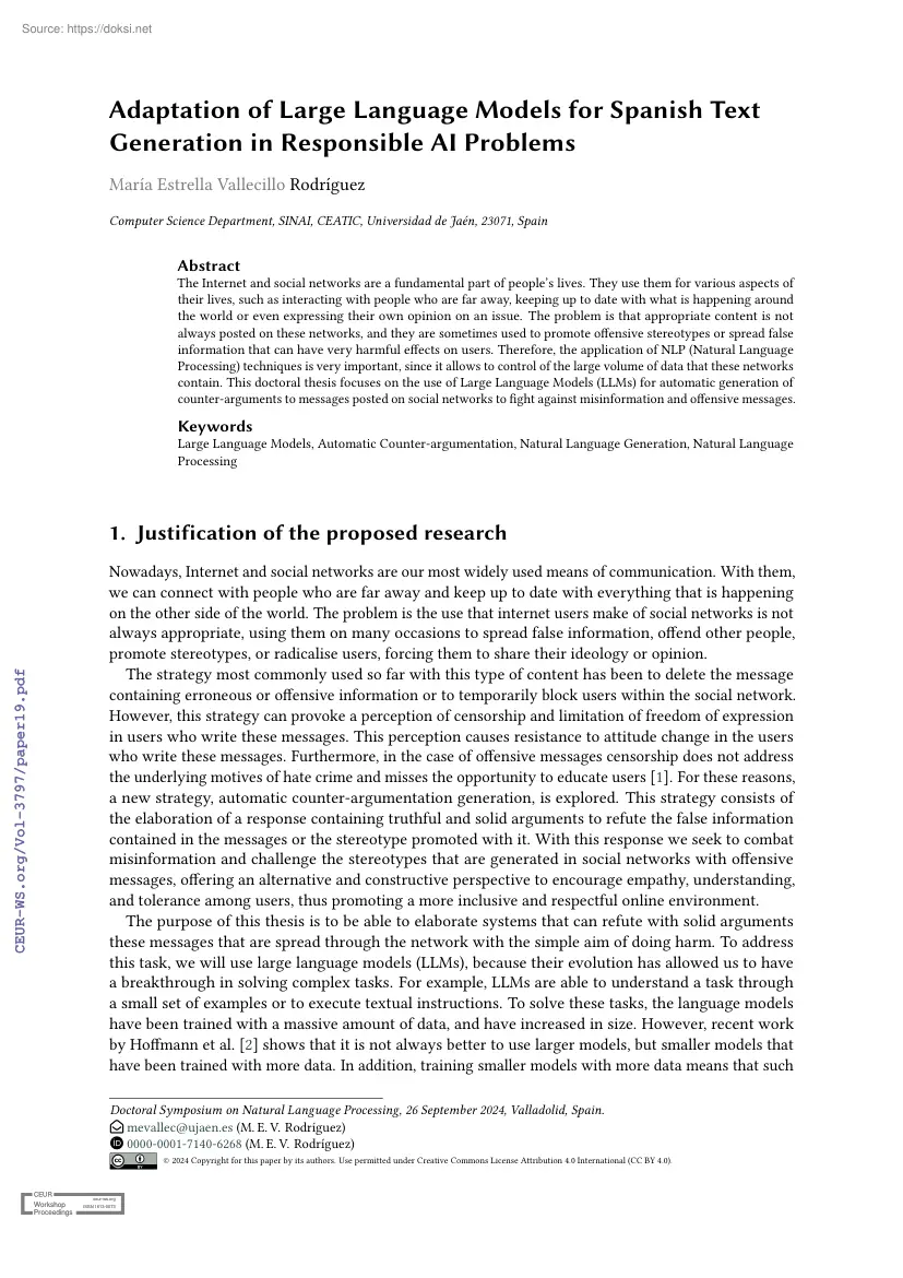 Adaptation of Large Language Models for Spanish Text Generation in Responsible AI Problems