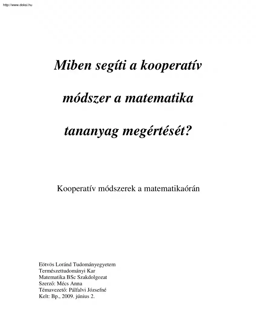 Mécs Anna - Kooperatív módszerek a matematikaórán