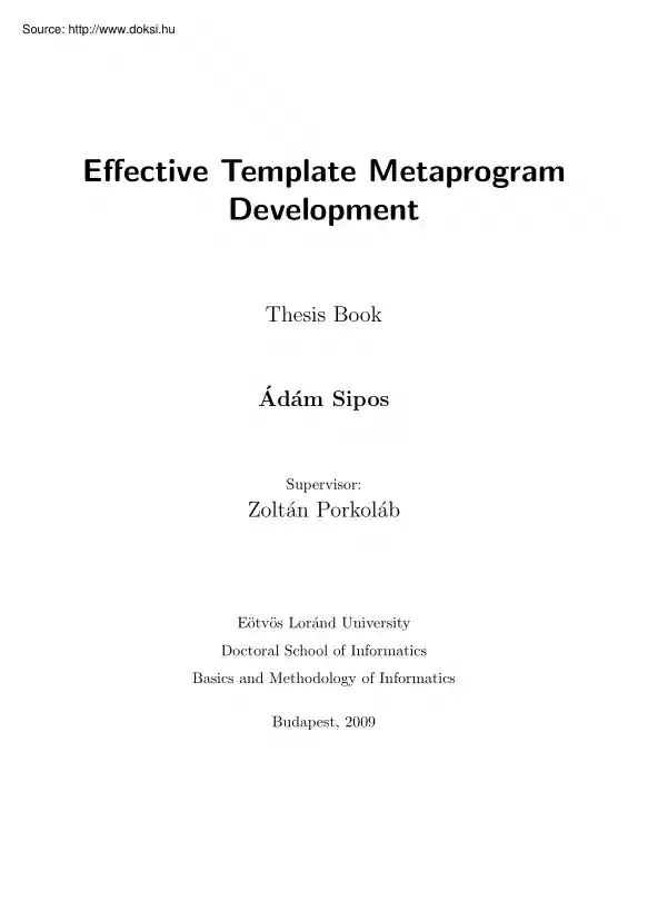 Ádám Sipos - Effective template metaprogram development