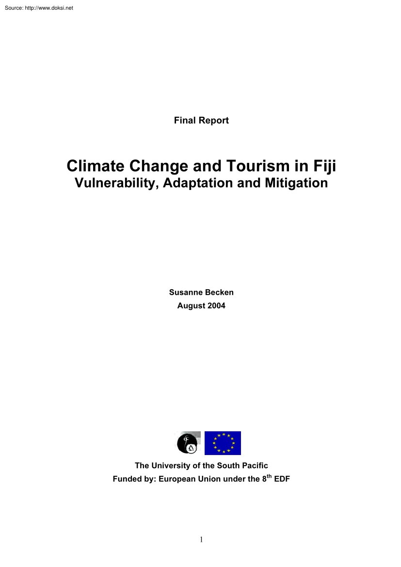 Climate Change and Tourism in Fiji, Vulnerability, Adaptation and Mitigation