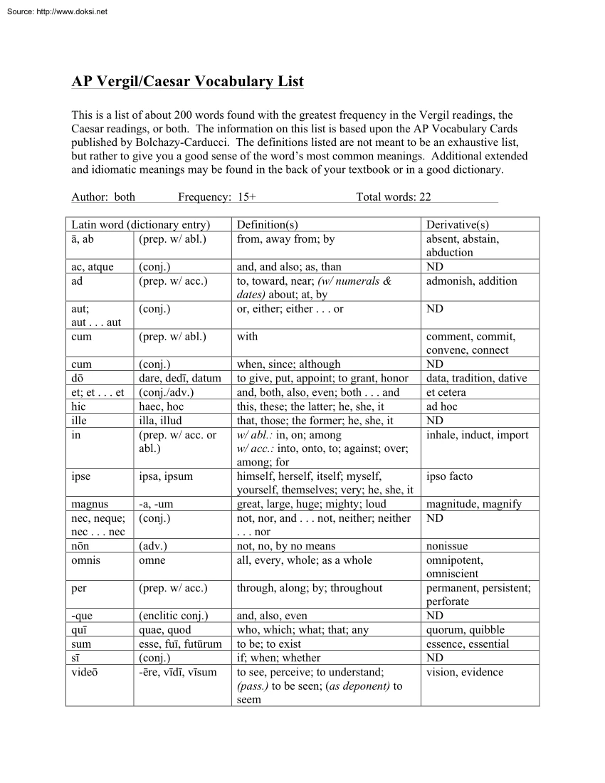 AP Vergil-Caesar Vocabulary List