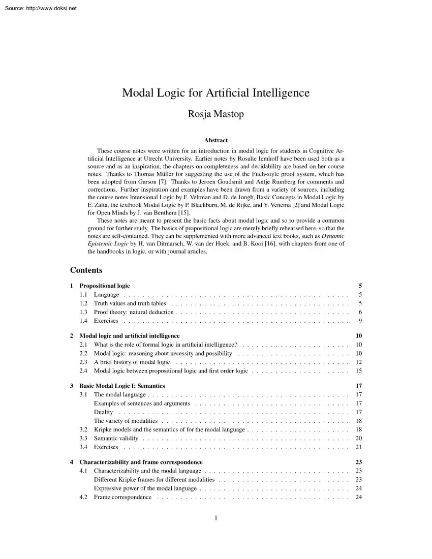 Rosja Mastop - Modal Logic for Artificial Intelligence