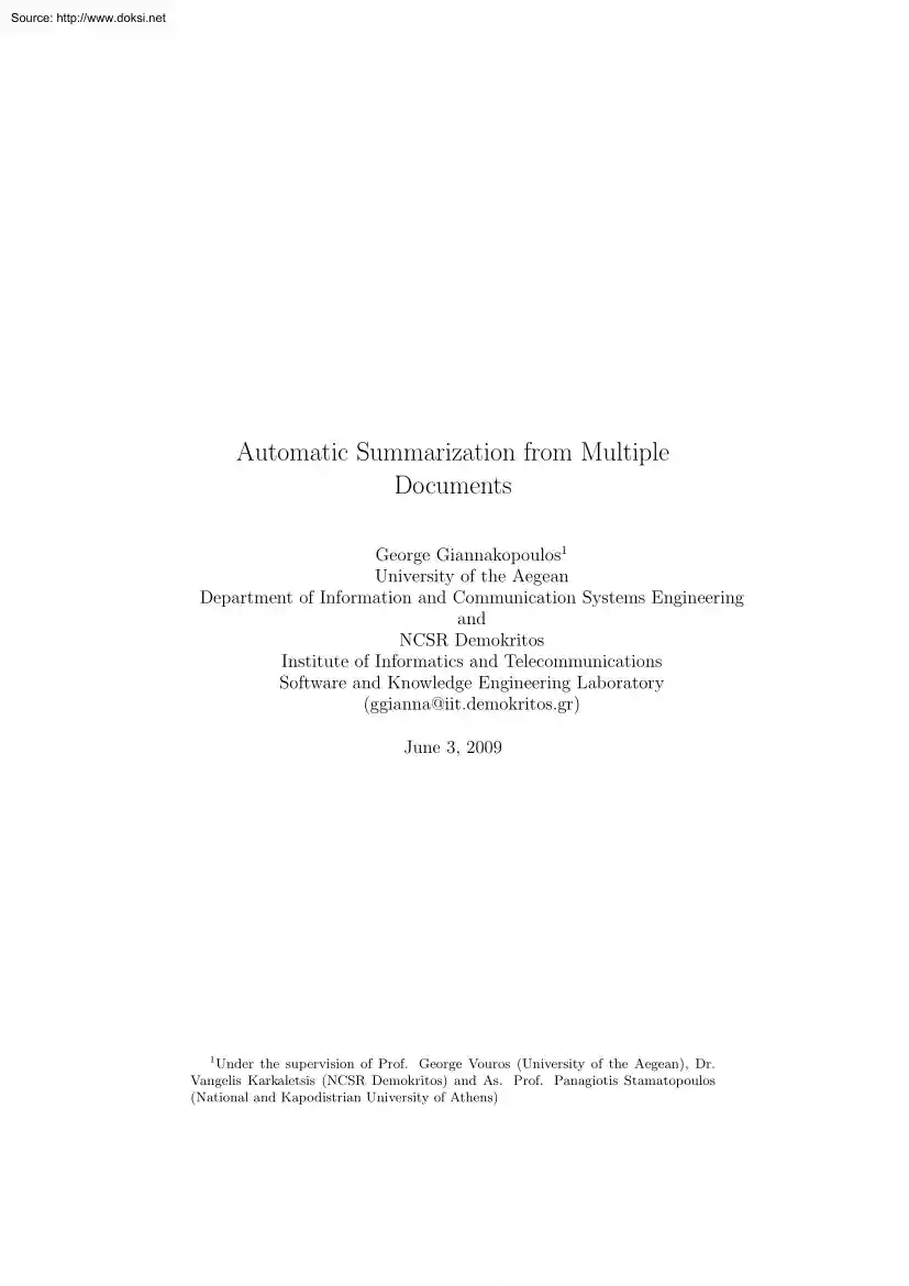 George Giannakopoulos - Automatic Summarization from Multiple Documents