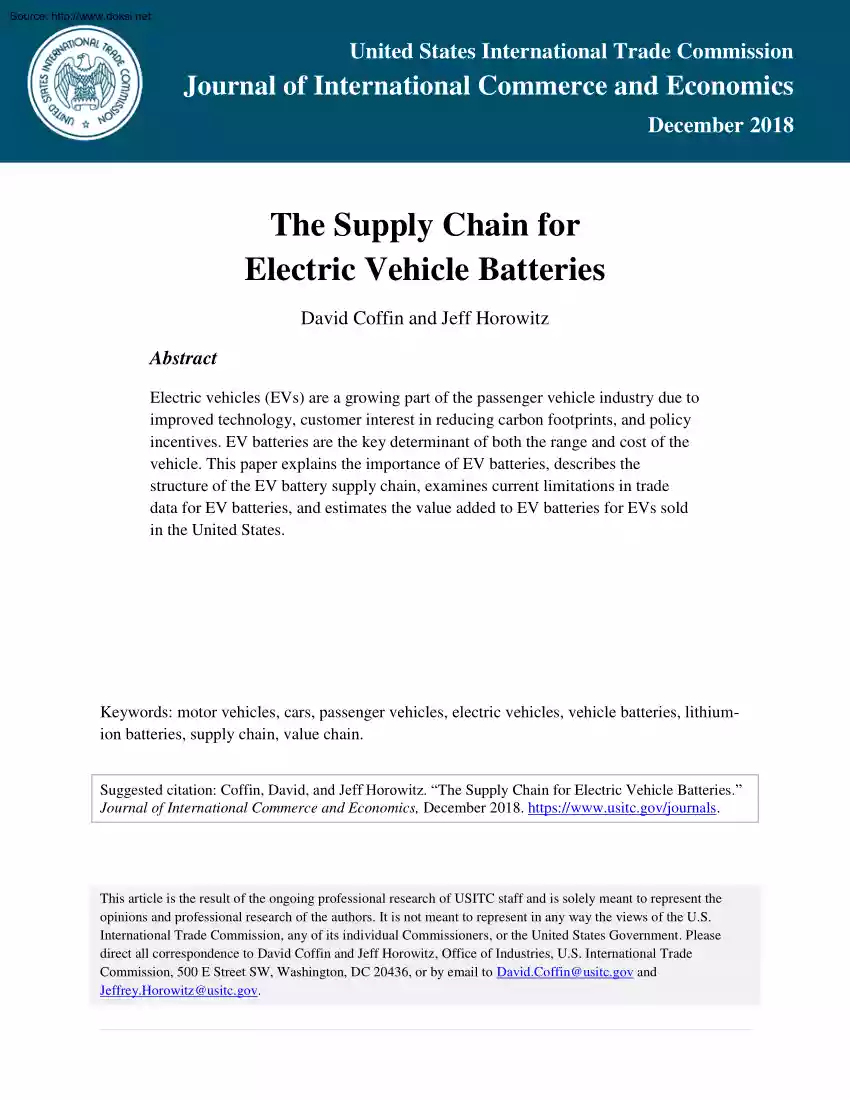Coffin-Horowitz - The Supply Chain for Electric Vehicle Batteries