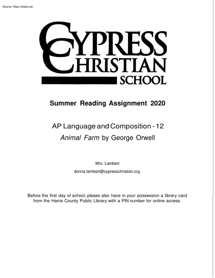 Mrs. Lambert - Animal Farm by George Orwell