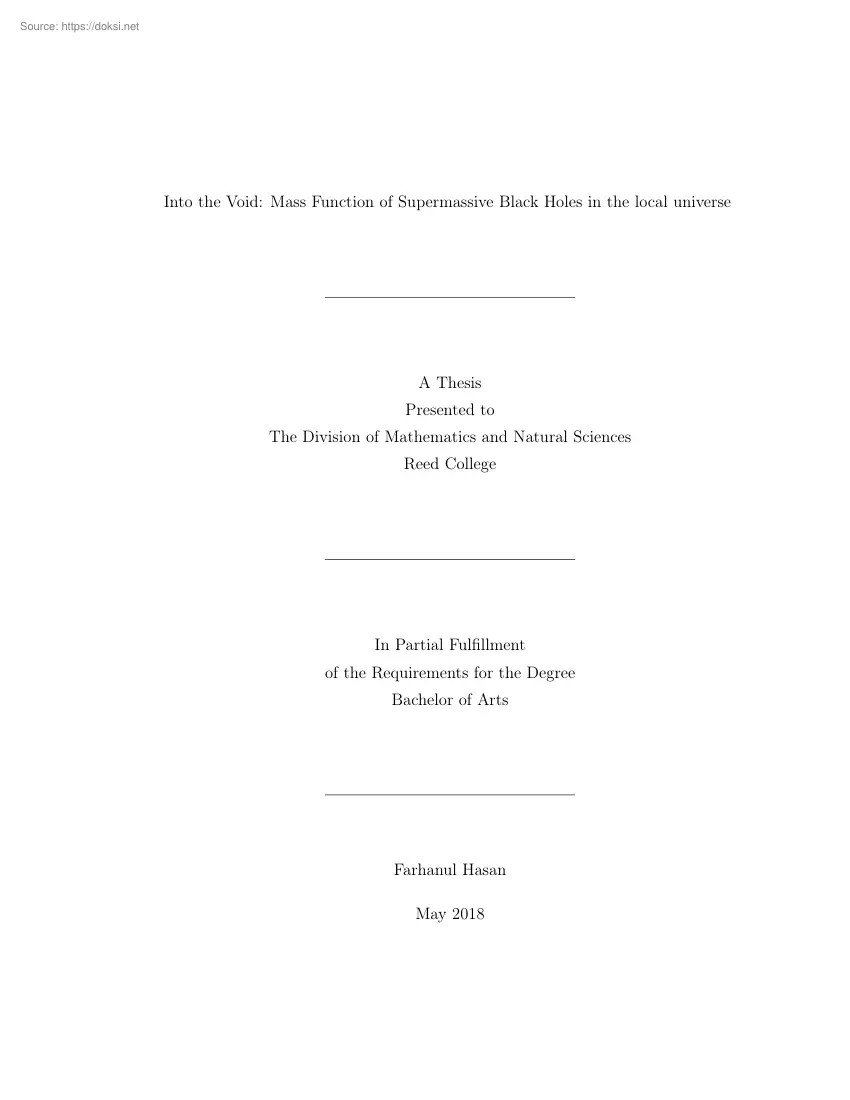 Farhanul Hasan - Into the Void, Mass Function of Supermassive Black Holes in the local universe