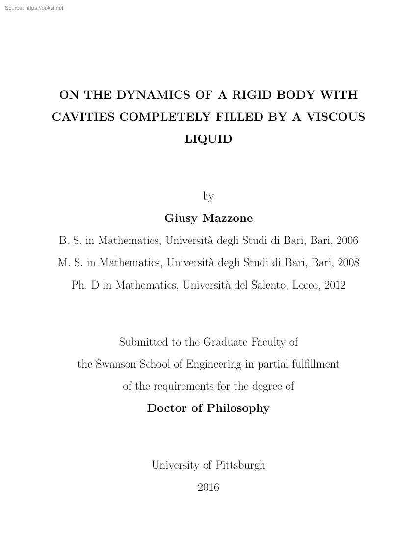 Giusy Mazzone - On the dynamics of a rigid body with cavities completely filled by a viscous liquid