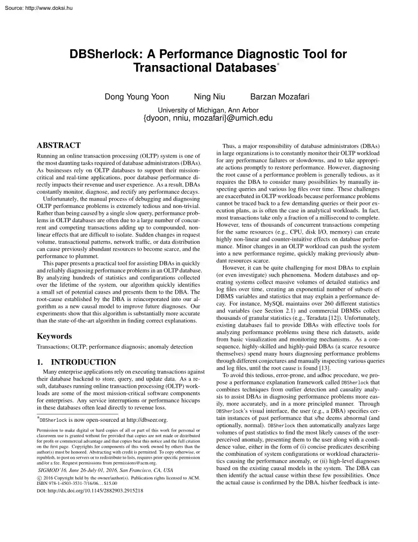 Yoon-Niu-Mozafari - A performance diagnostic tool for transactional databases
