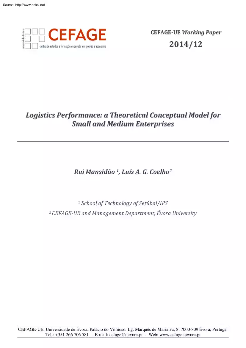 Rui-Luis - Logistics Performance, A Theoretical Conceptual Model for Small and Medium Enterprises
