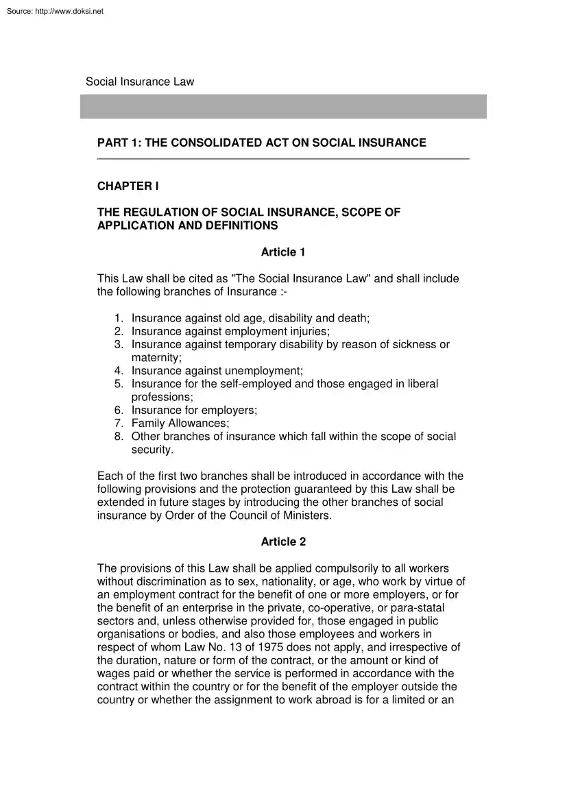 The Consolidated ACT on Social Insurance