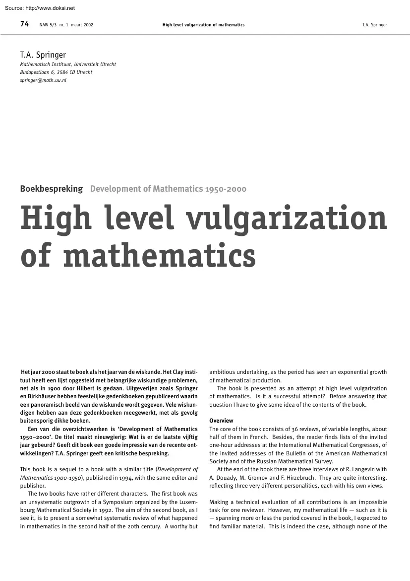 High Level Vulgarization of Mathematics