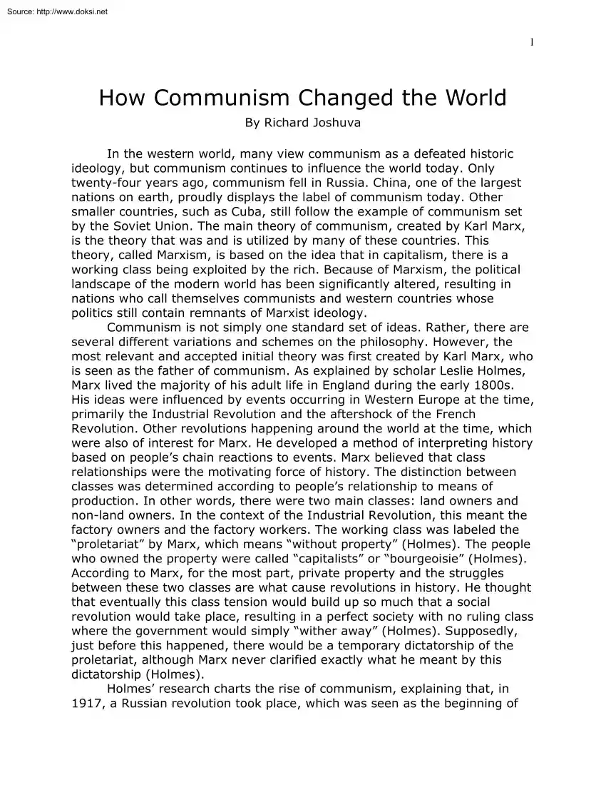 Richard Joshuva - How Communism Changed the World