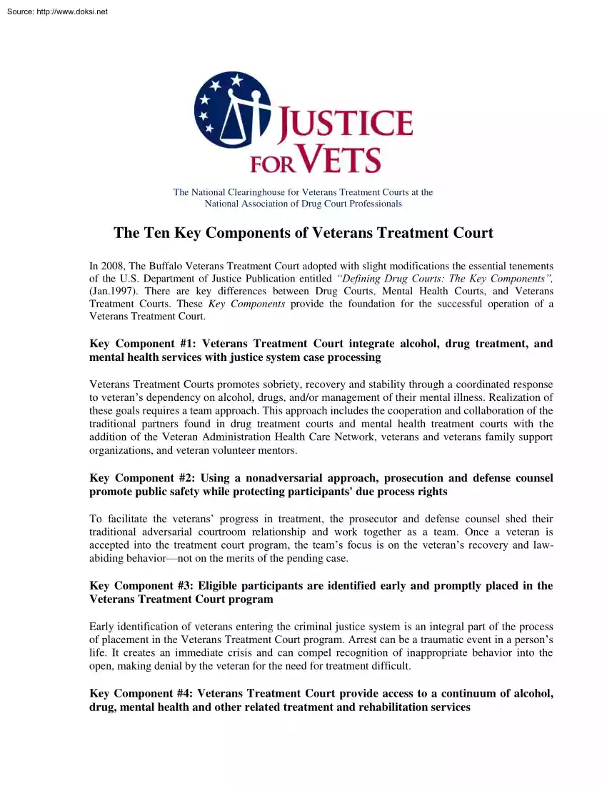 The Ten Key Components of Veterans Treatment Court