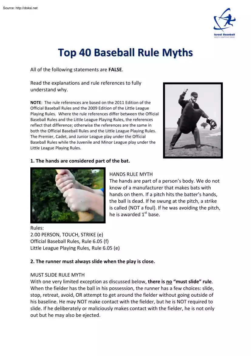 Top 40 Baseball Rule Myths