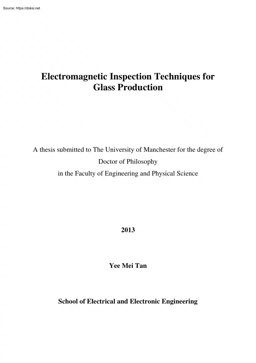 Yee Mei Tan - Electromagnetic Inspection Techniques for Glass Production