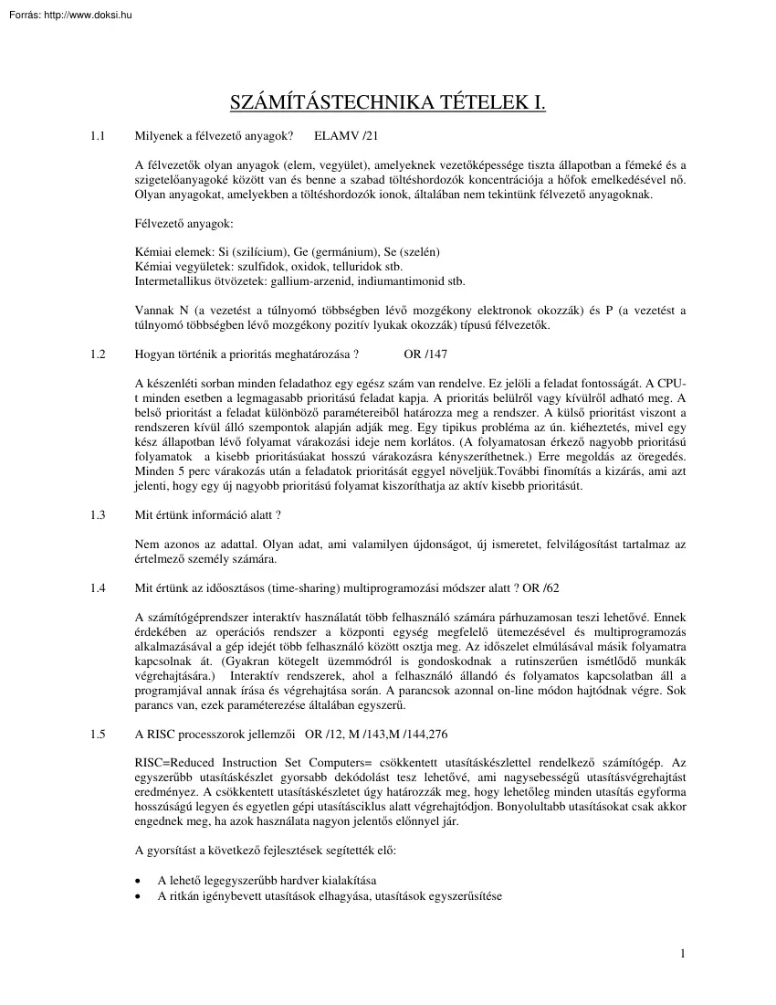 Számítástechnika tételek I