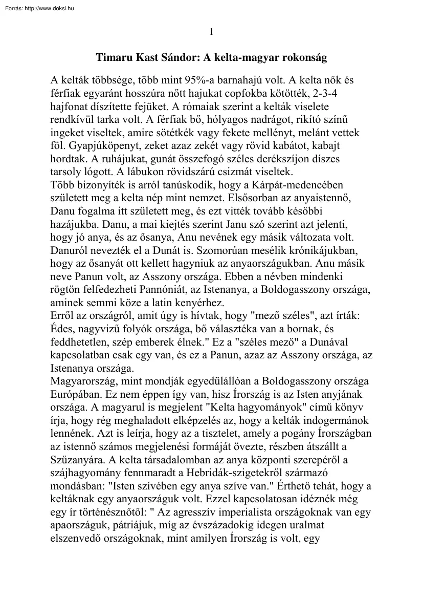 Timaru Kast Sándor - A kelta-magyar rokonság