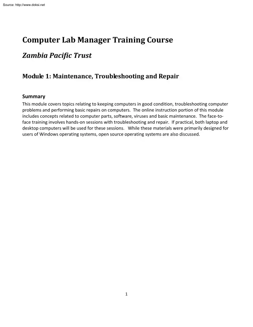 Computer Lab Manager Training Course