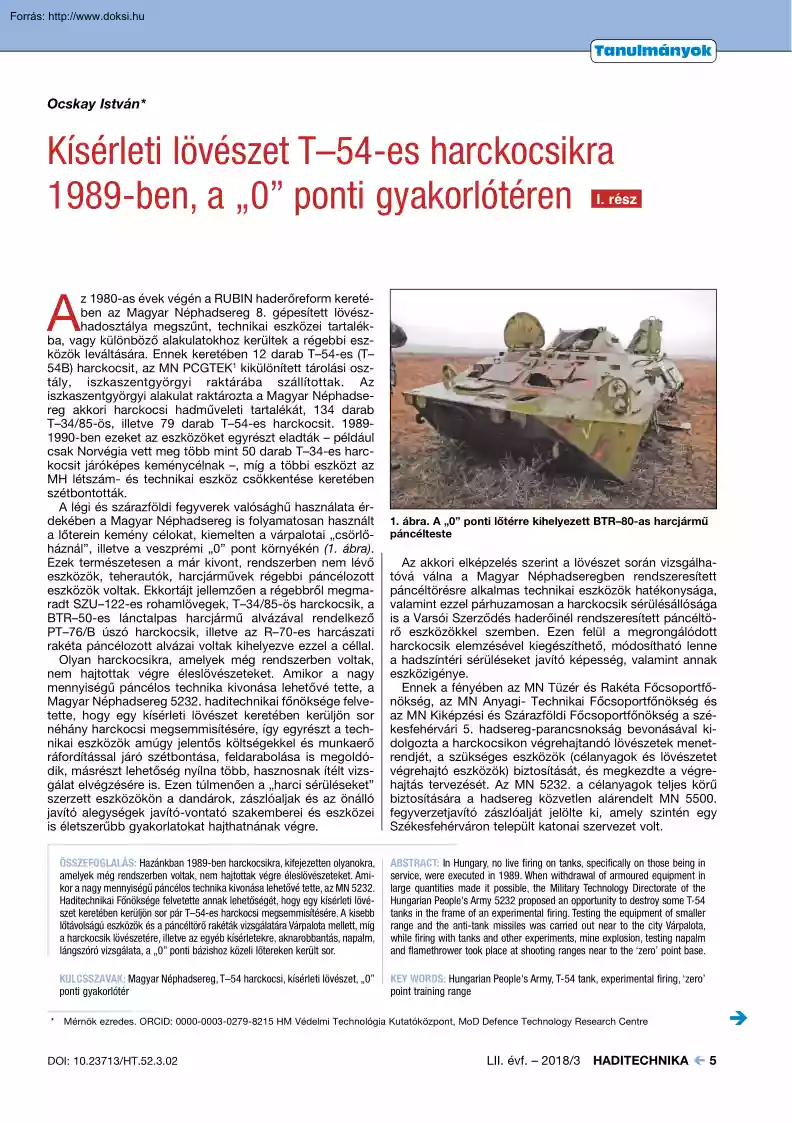 Ocskay István - Kísérleti lövészet T–54-es harckocsikra 1989-ben, a 0 ponti gyakorlótéren, I. rész