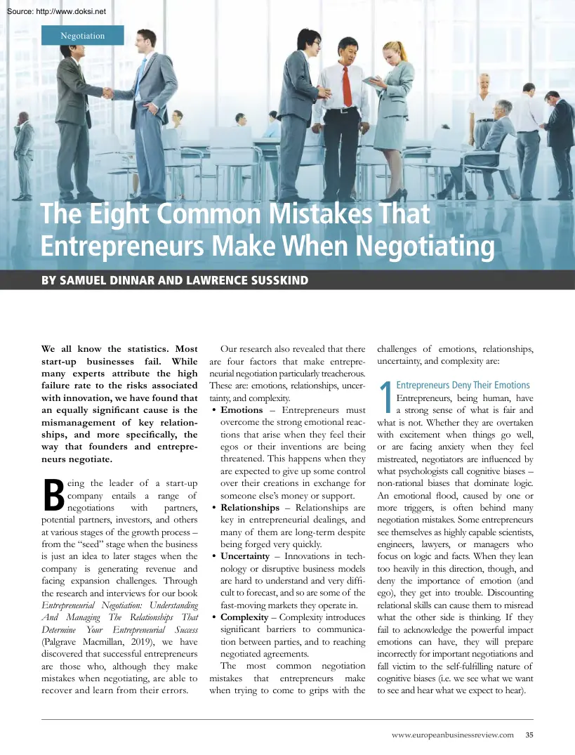 Dinnar-Susskind - The Eight Common Mistakes That Entrepreneurs Make When Negotiating