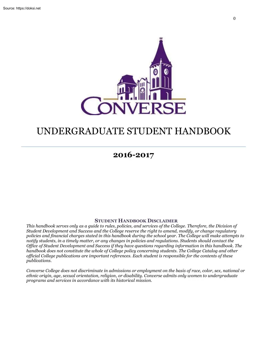 Converse College, Undergraduate Student Handbook
