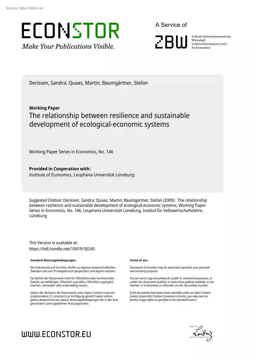The relationship between resilience and sustainable development of ecological-economic systems