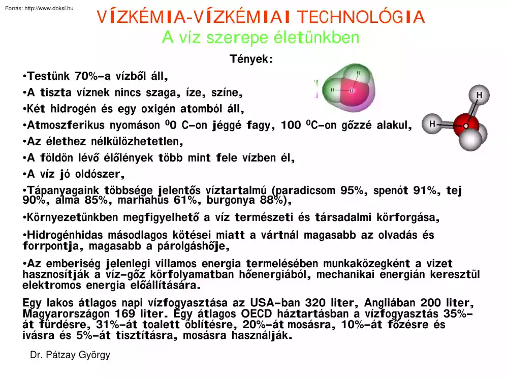 Dr. Pátzay György - Vízkémia, vízkémiai technológia